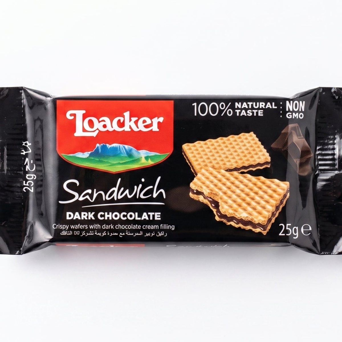 Loacker sahdwich رقائق الويفر المقرمشة مع حشوة الشوكولاتة الداكنة 25